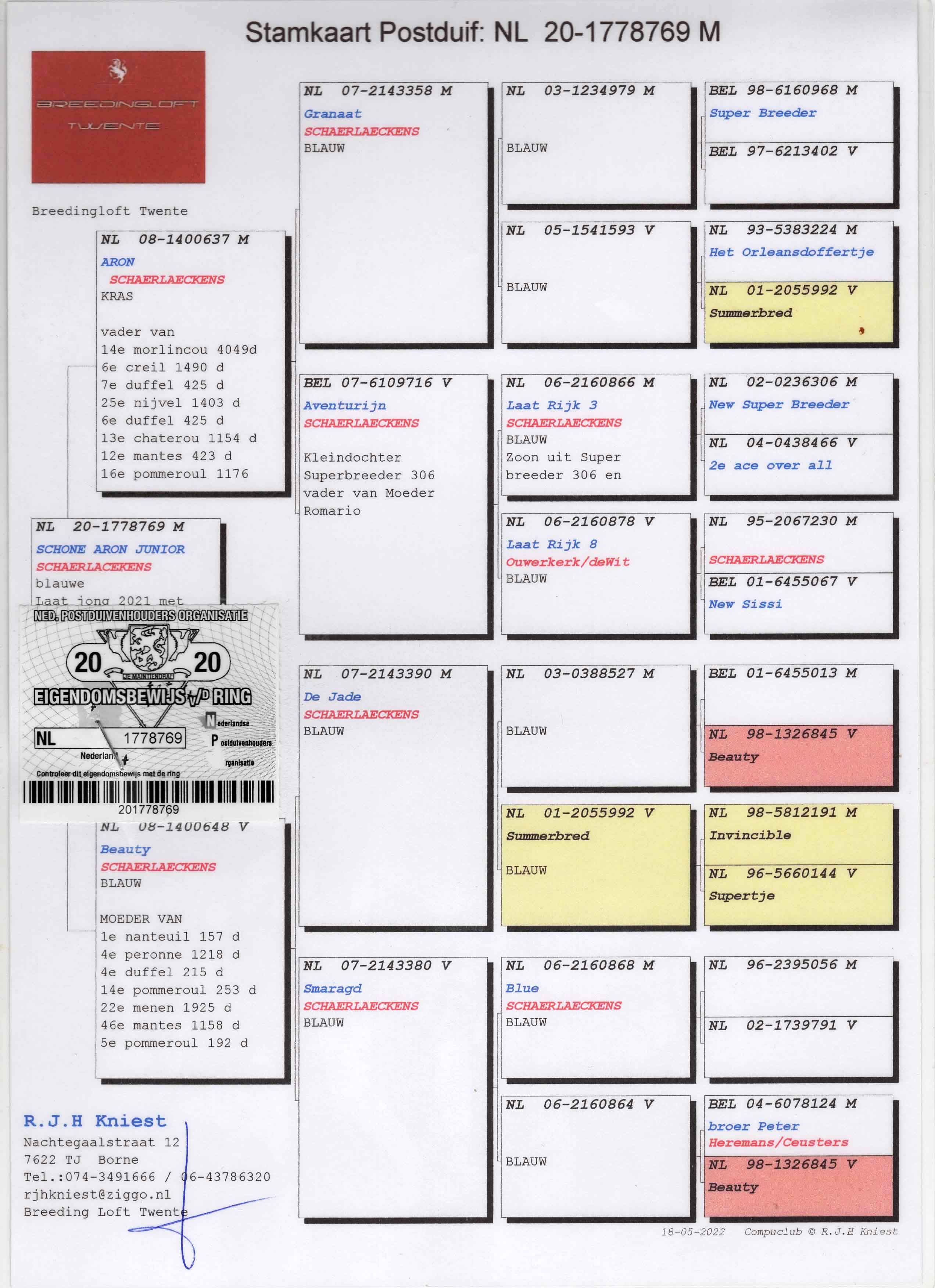 NL20-1778769 ERKEK  / AD SCHAERLAECKENS % 100