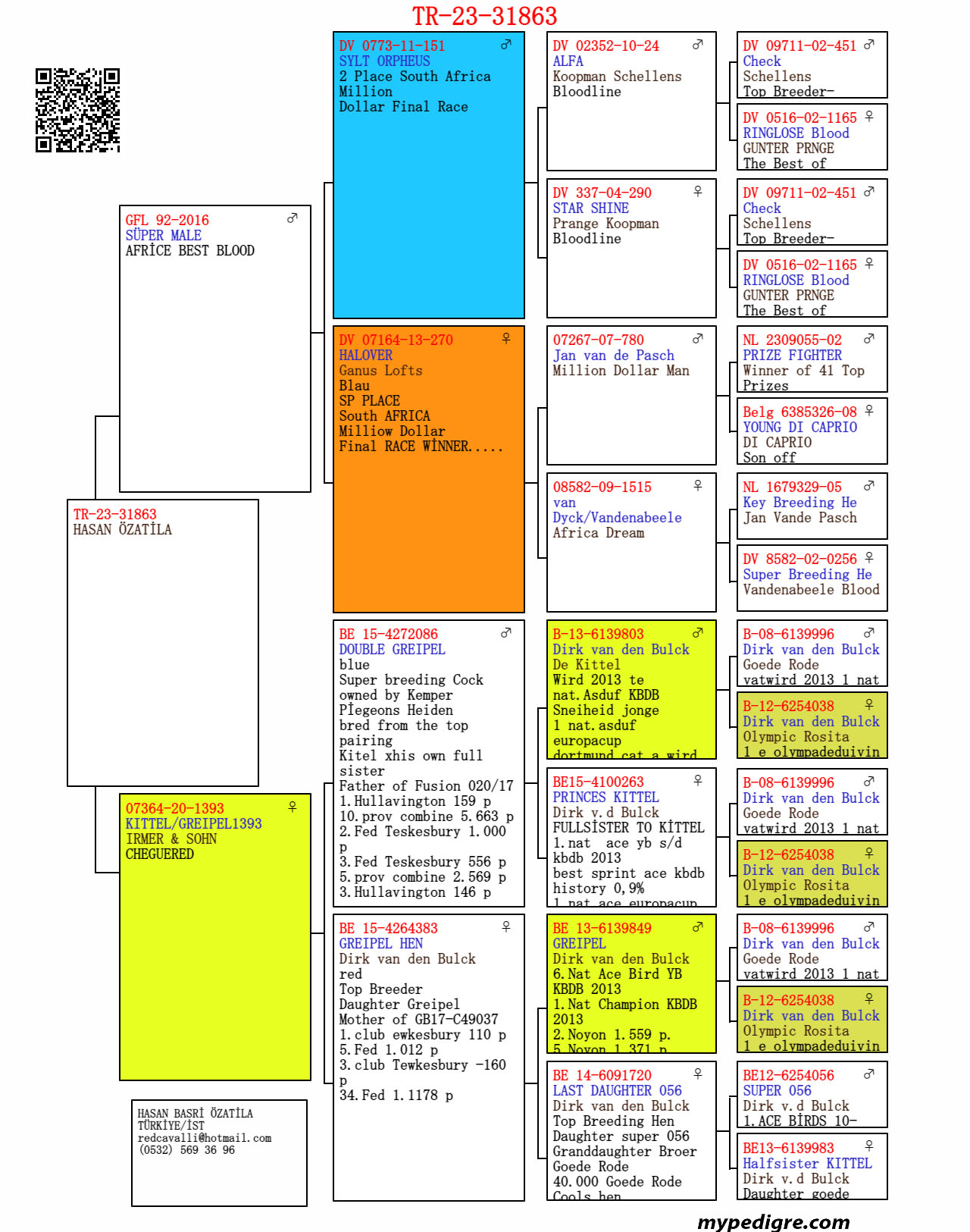 TR23-34-31863 DİŞİ / BABASI MIKE GANUS 1. FINAL MILLION DOLAR  & 2. MILLION DOLAR